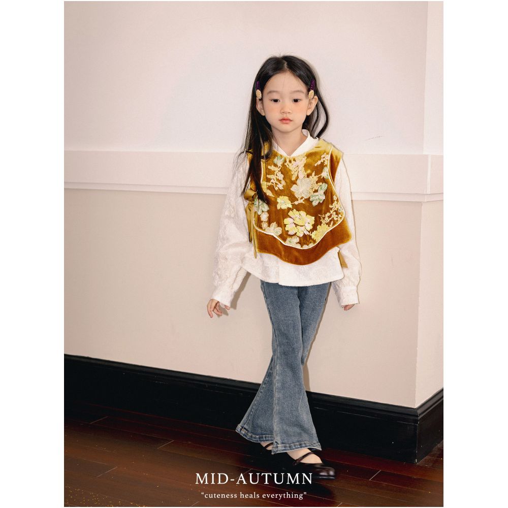 Add Q Original Gilded Guiying New Chinese style sequin embroidered velvet vest mesh fluffy half skirt New Year s wear image 4