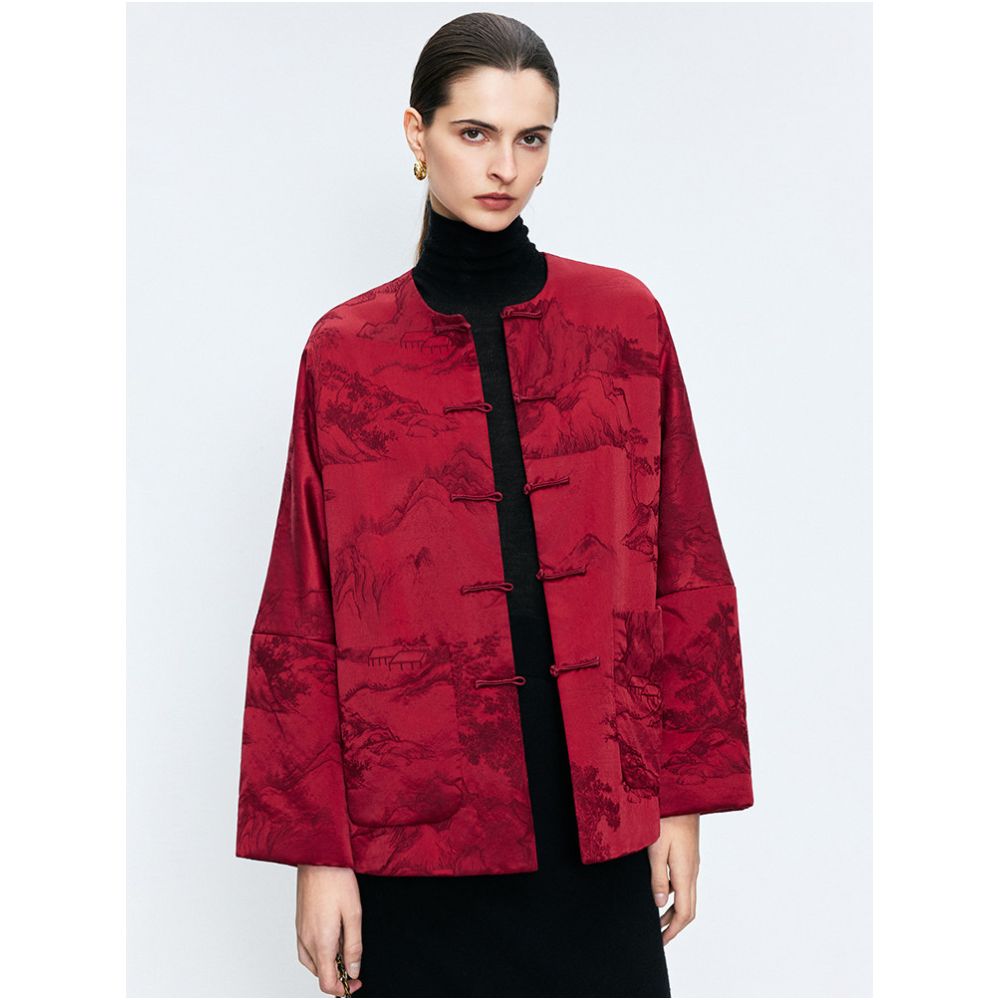 Ningxia Manyijian New Year s greetings with a new Chinese style silk wool mountain jacquard round neck double breasted buttoned camel velvet cotton jacket image 0