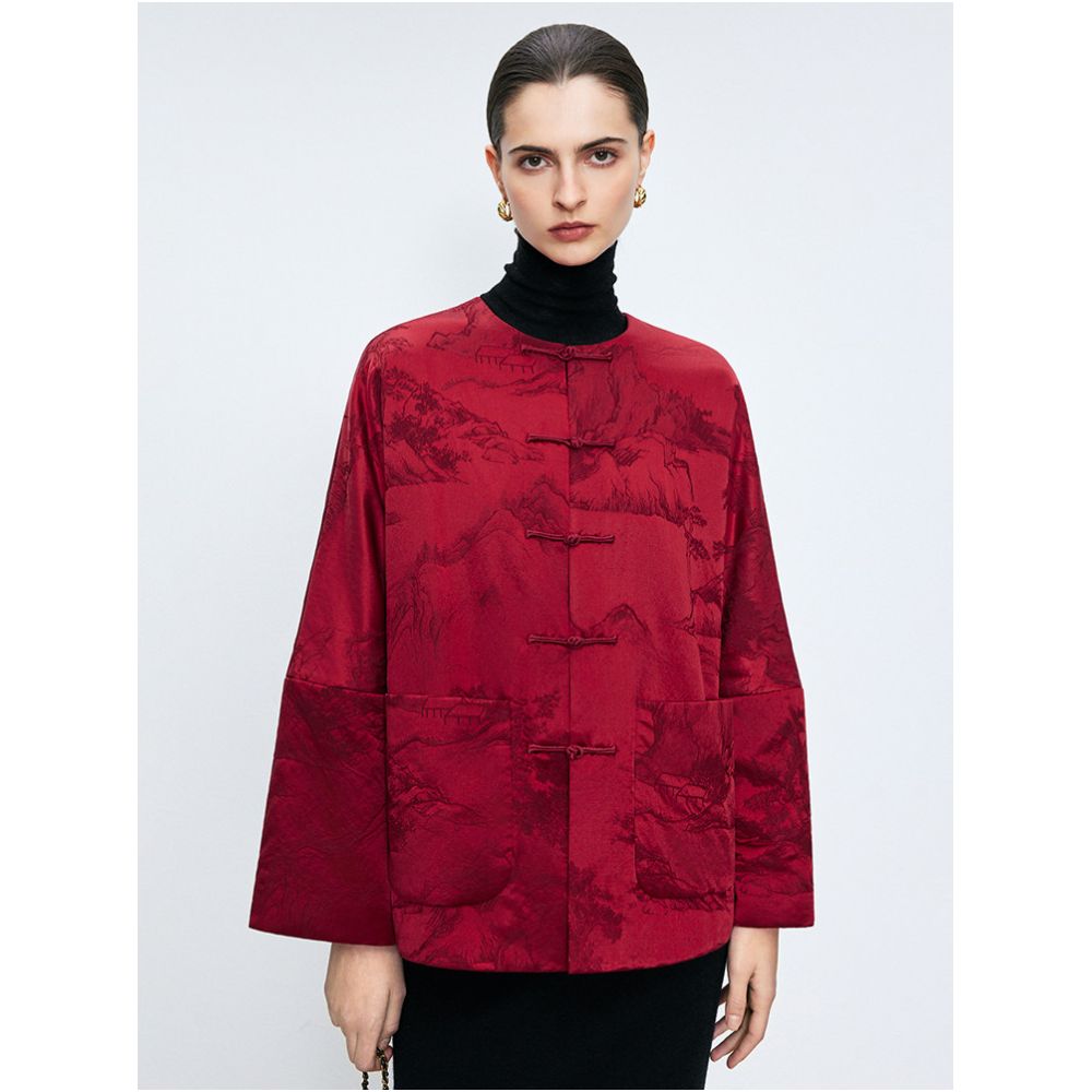Ningxia Manyijian New Year s greetings with a new Chinese style silk wool mountain jacquard round neck double breasted buttoned camel velvet cotton jacket image 1