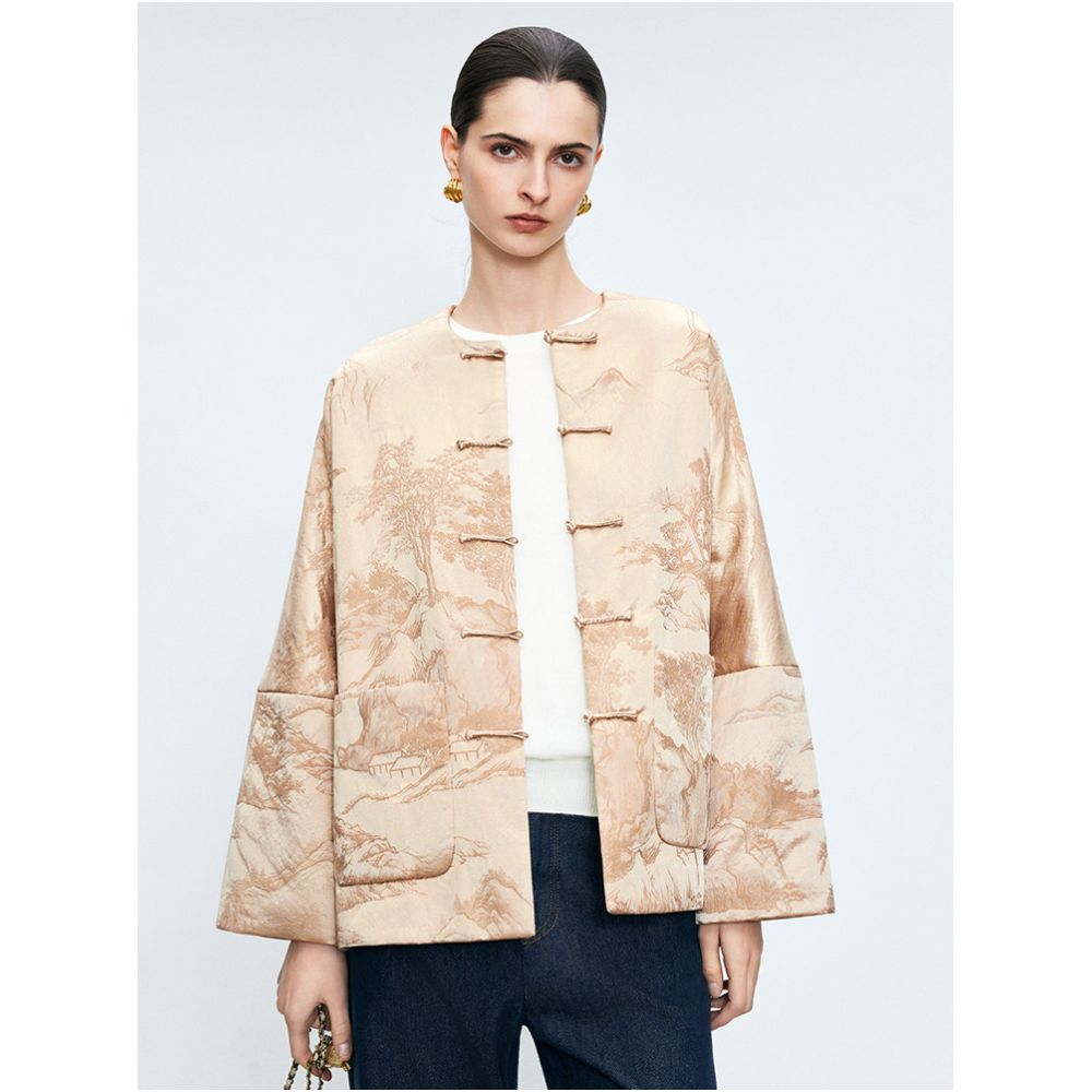 Ningxia Manyijian New Year s greetings with a new Chinese style silk wool mountain jacquard round neck double breasted buttoned camel velvet cotton jacket image 3