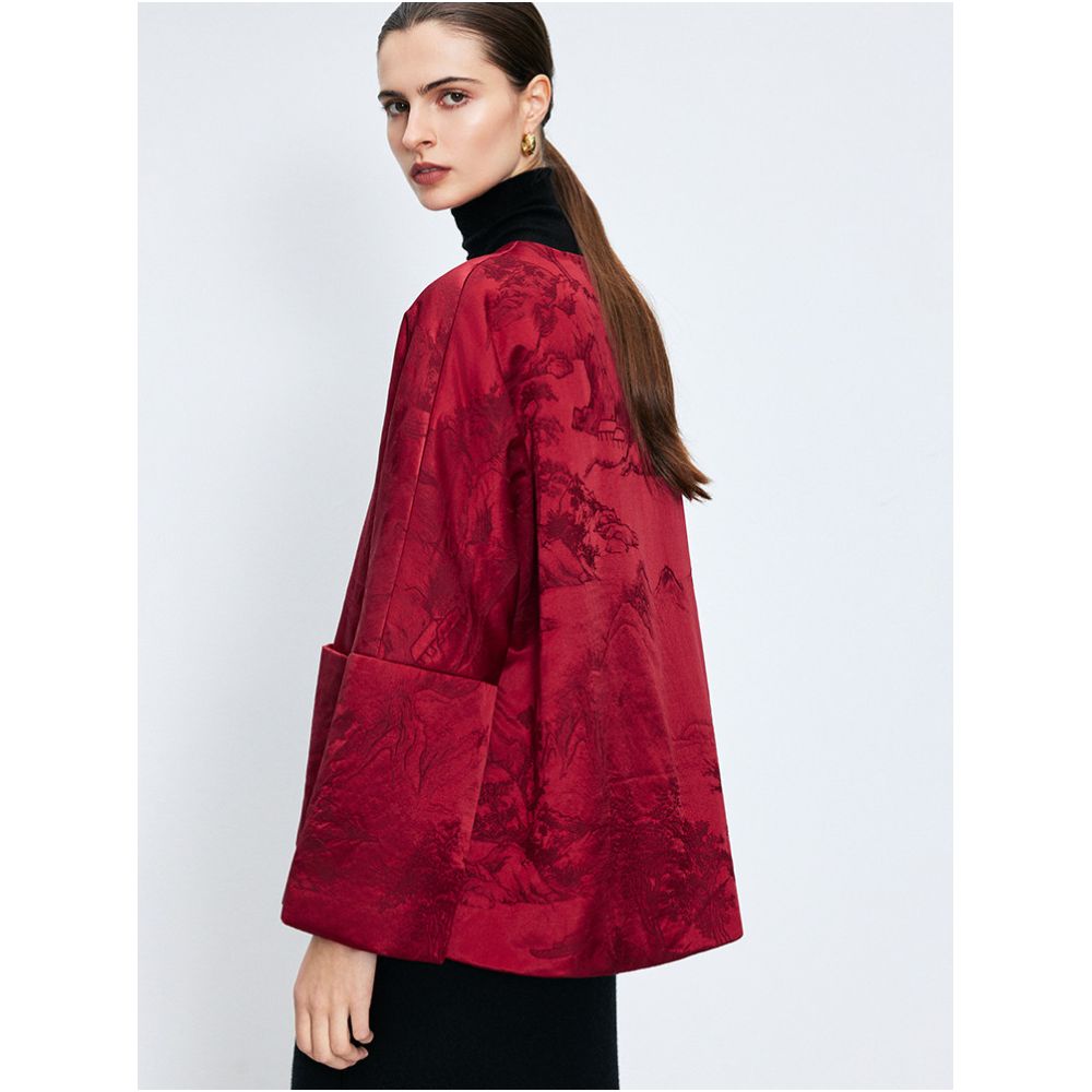 Ningxia Manyijian New Year s greetings with a new Chinese style silk wool mountain jacquard round neck double breasted buttoned camel velvet cotton jacket image 4