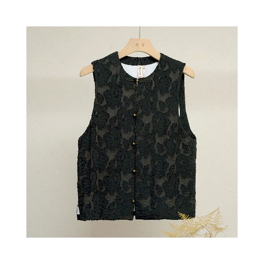 ASAYA5557 – Ink Bloom Jacquard Vest 🖤🌿