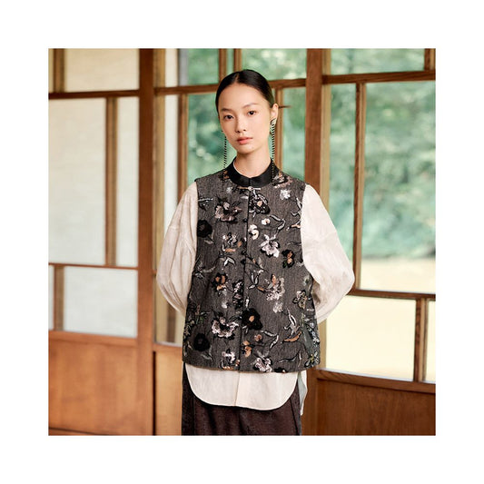 ASAYA5559 – Midnight Bloom Embroidered Vest 🌑🌸