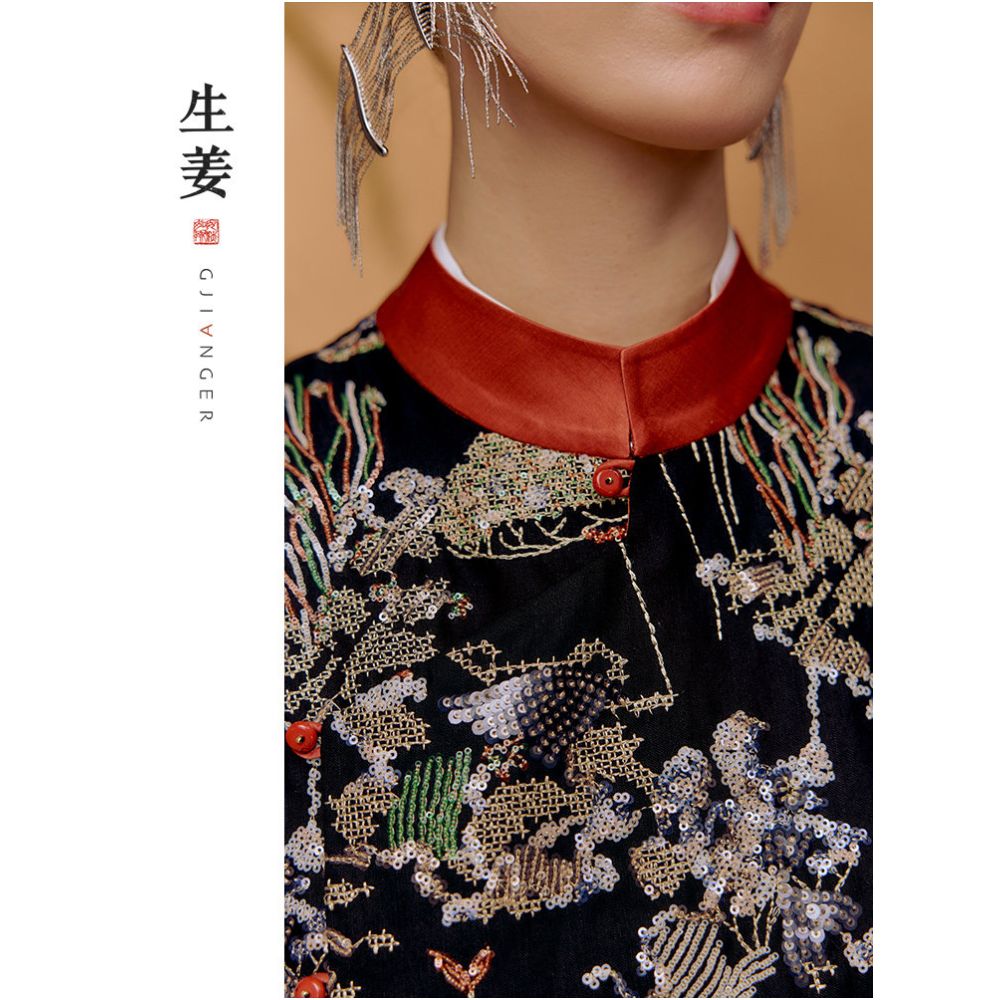 Ginger Yabai New Chinese Vest Autumn Winter New Product Pine and Cypress Embroidered Women s Retro Standing Collar Vest 31432436A image 1