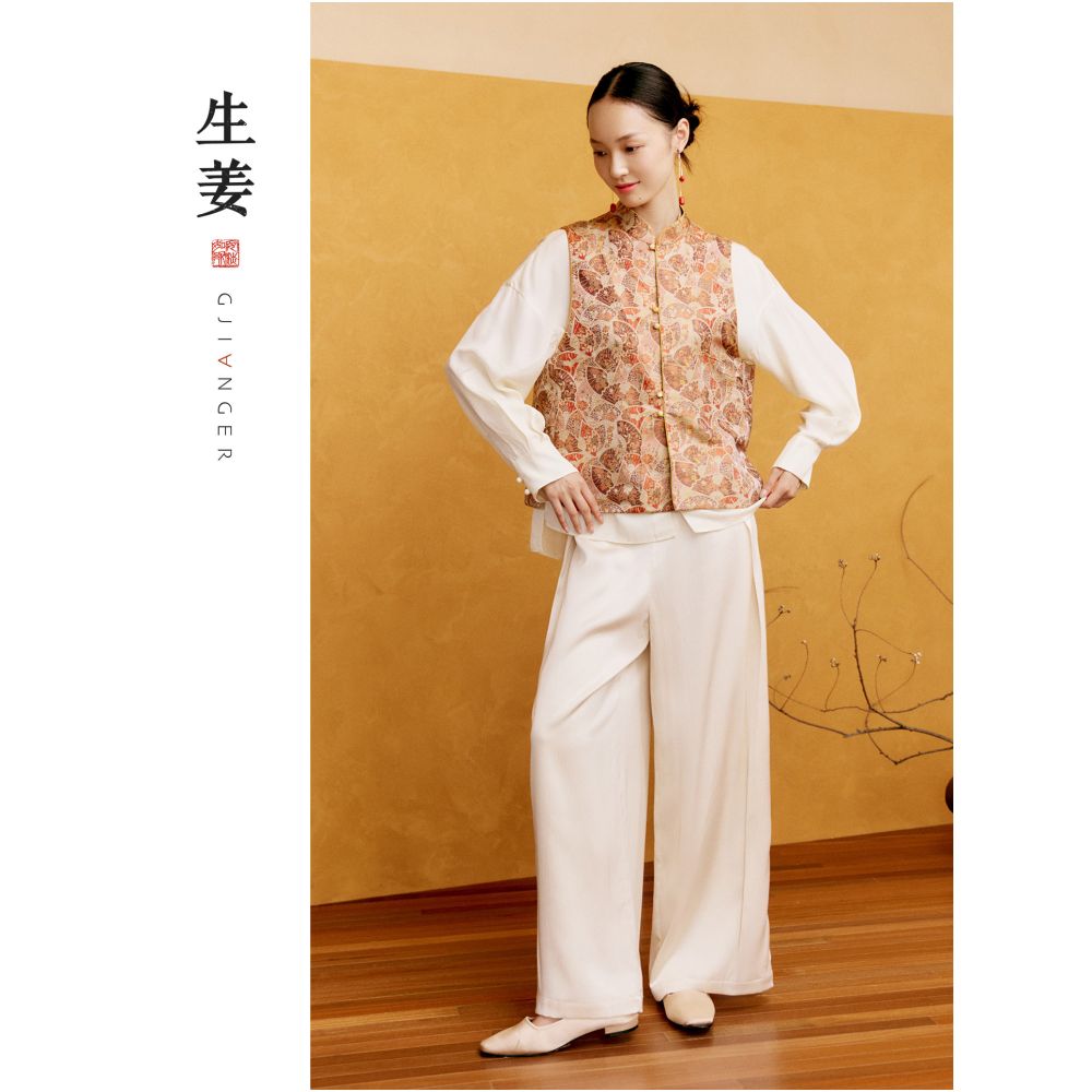 Ginger Fuyao Brocade New Chinese style Women s 25 Autumn Newcomer Silk Jacquard Stand up Collar Chinese Vest 31532404A image 2