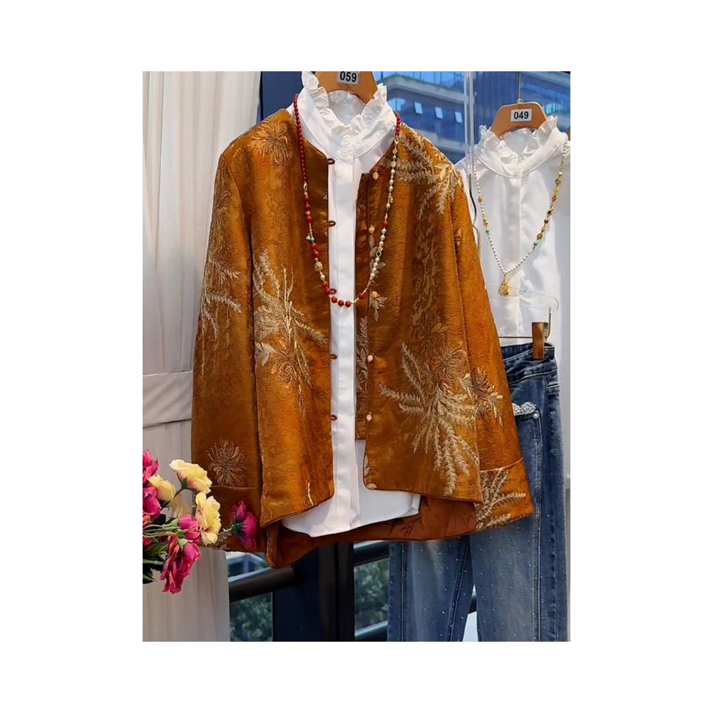 New Chinese style national style cotton coat heavy embroidery jacket women s 2025 winter new qipao Tang style cotton coat versatile top image 0