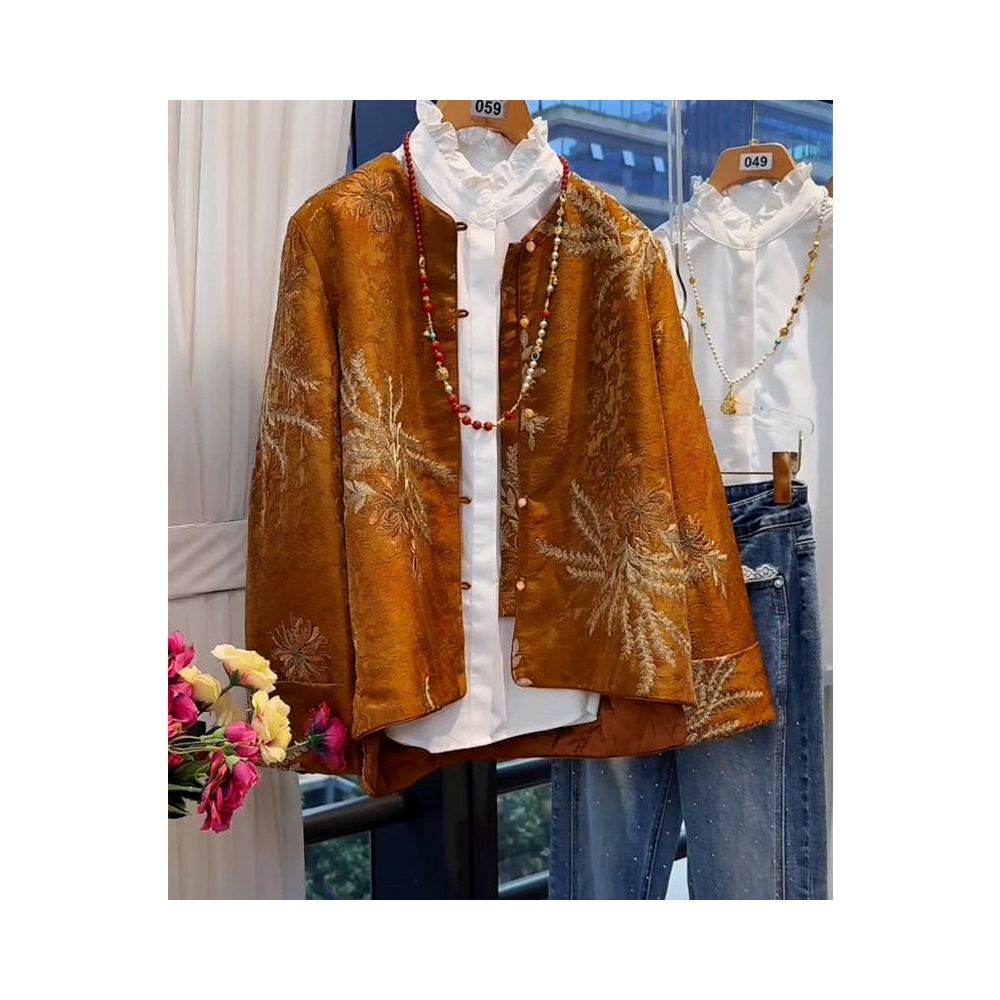 ASAYA5565 – Golden Fern Jacquard Jacket 🍂✨