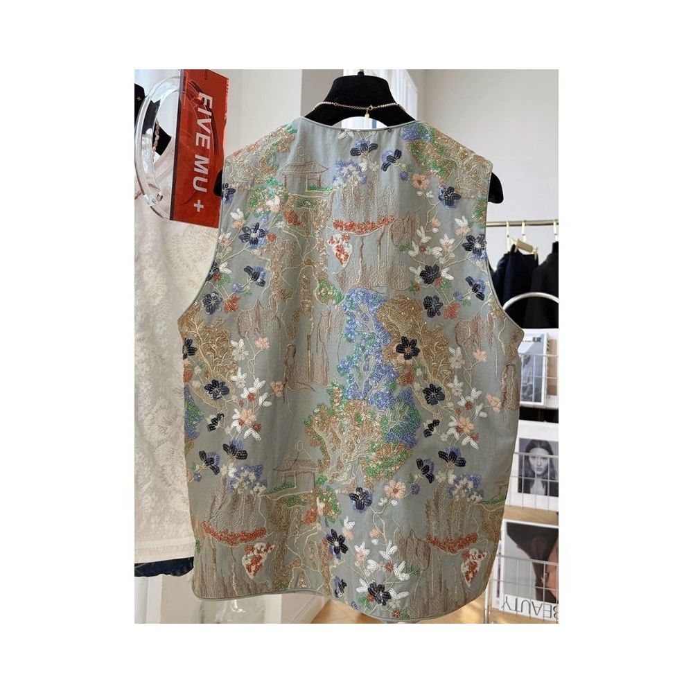 Large size 300 pounds new Chinese style embroidered vest men s and women s clothing early autumn new light Chinese style light luxury sleeveless top 2 image 4