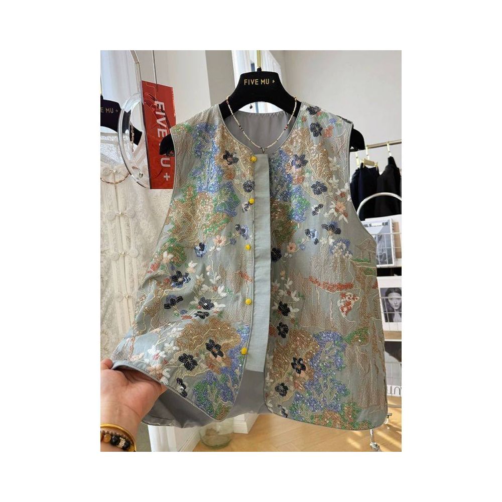 ASAYA5570 – Oriental Bloom Jacquard Vest 🌿✨