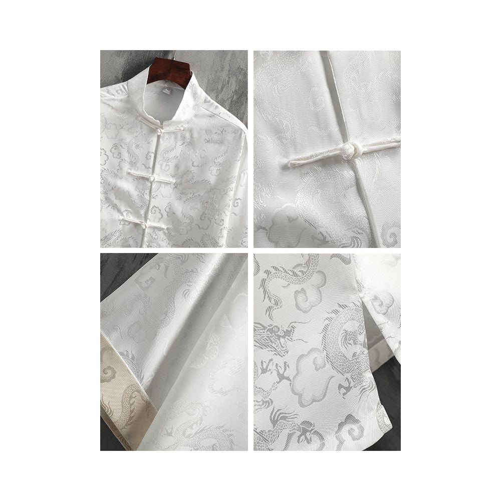 New Chinese style clothing Chinese style men s clothing ice silk and satin Tang style short sleeved shirt summer buttoned dragon patterned shirt image 4