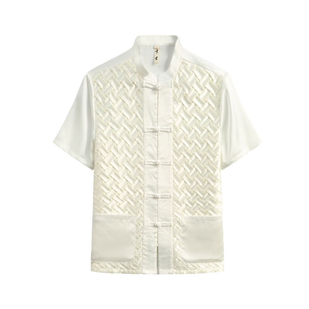 Summer Tang style men s copper ammonia silk short sleeved Chinese China Chic stand collar shirt men s retro China Chic handmade button shirt image 1