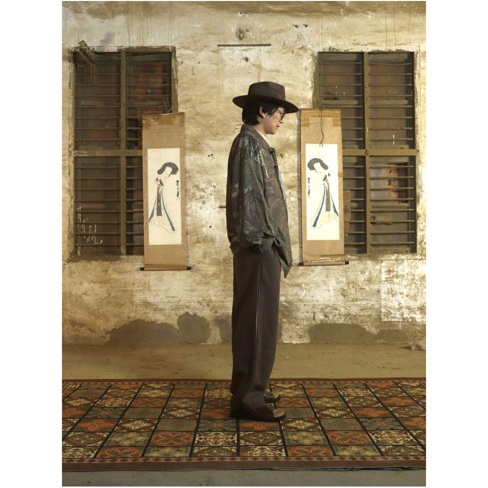 Yuli original niche retro asymmetrical design ancient map printed casual shirt image 2