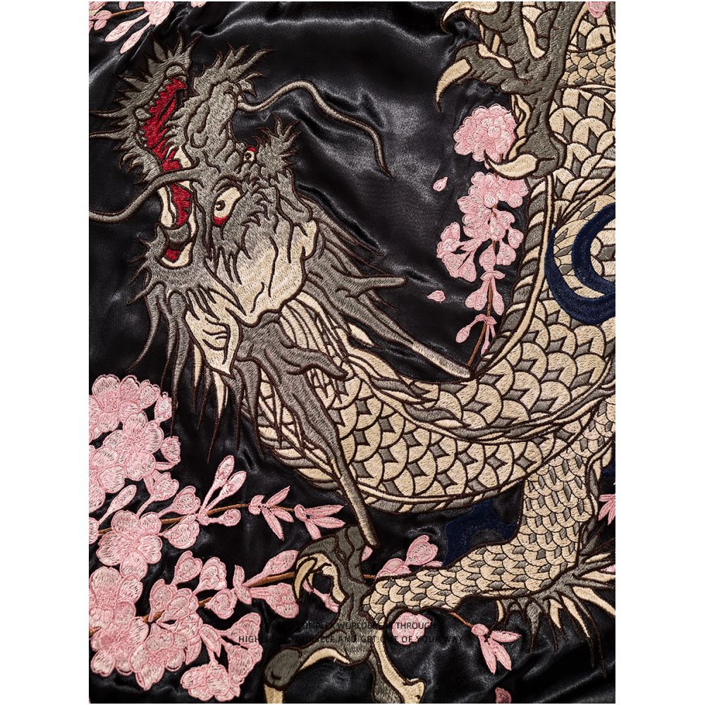 SUKAJAN Dragon Cherry Blossom Embroidered Jacket Trendy Brand Personalized Men and Women Yokosuka Sika will wear satin double sided jacket image 2