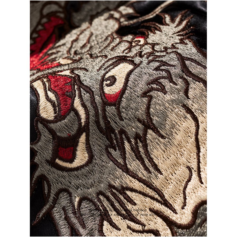 SUKAJAN Dragon Cherry Blossom Embroidered Jacket Trendy Brand Personalized Men and Women Yokosuka Sika will wear satin double sided jacket image 3