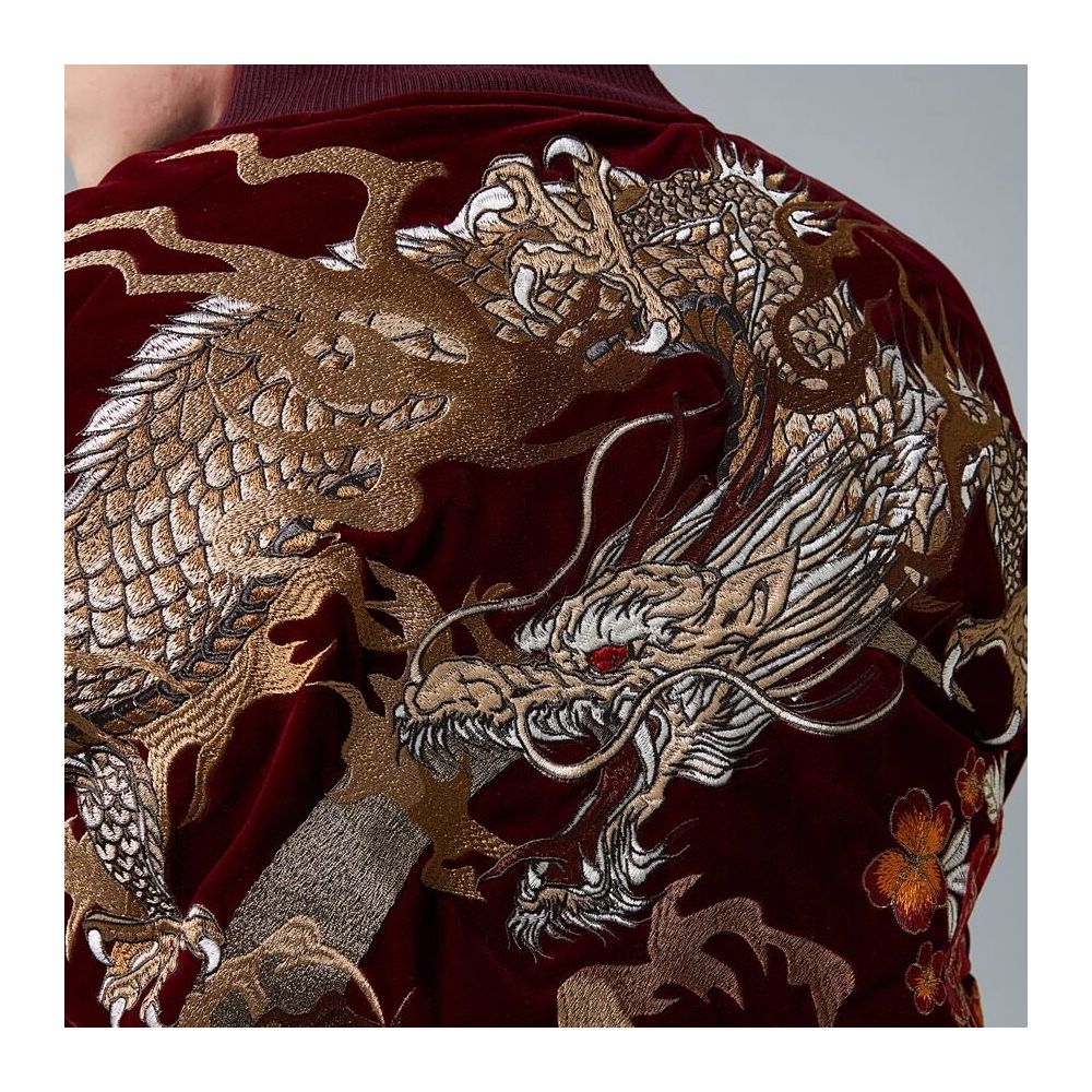 2025 Qunlong velveteen embroidery the Year of the Loong red Chinese style personality heavy weight men s and women s jackets baseball jackets image 2