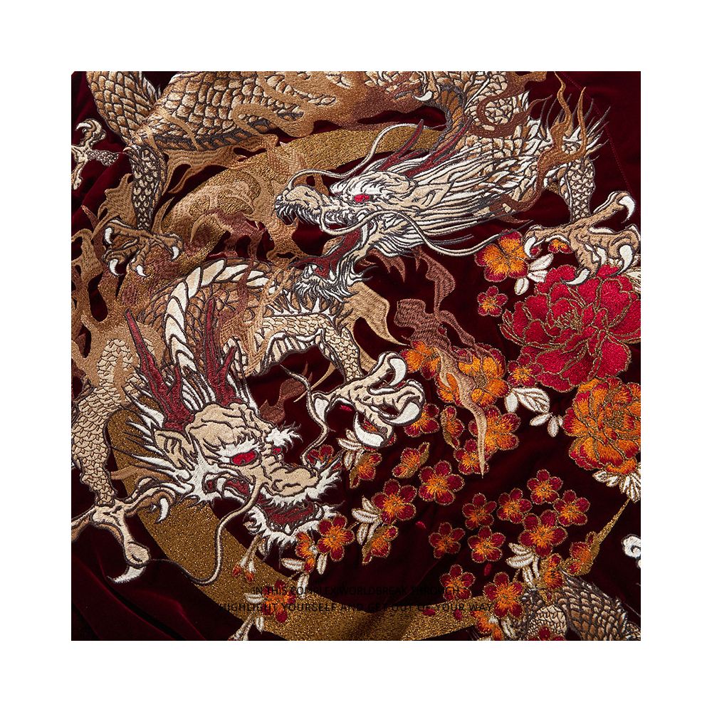 2025 Qunlong velveteen embroidery the Year of the Loong red Chinese style personality heavy weight men s and women s jackets baseball jackets image 4