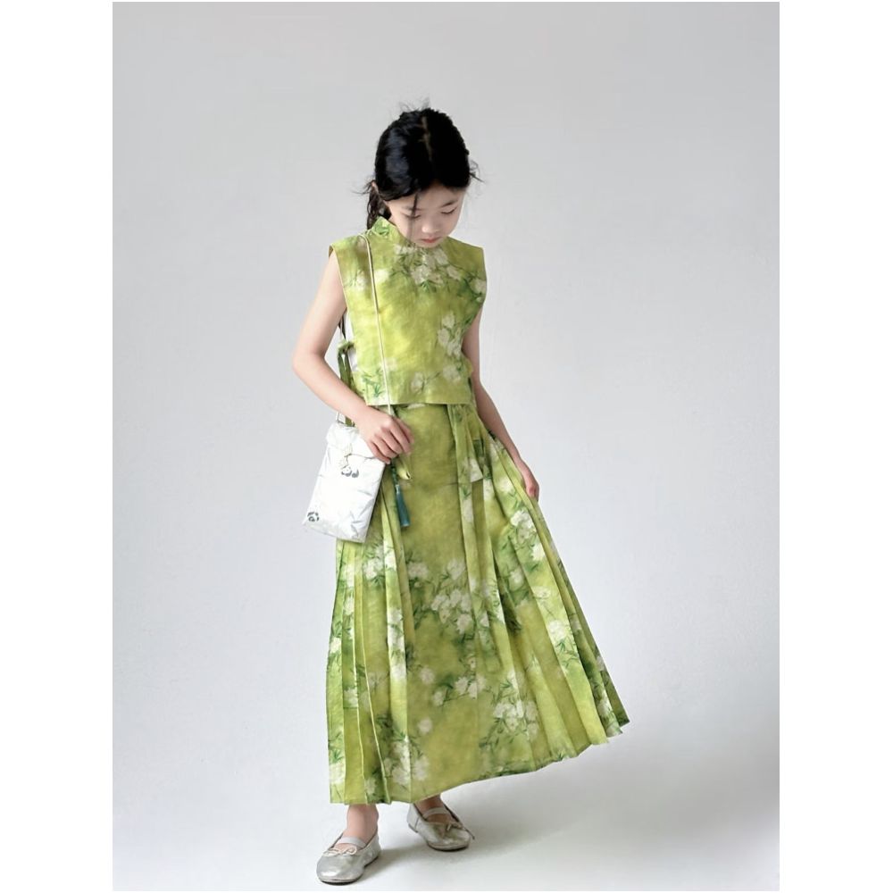 Gardenia flower blooming niche design for girls parent child Chinese style Hanfu horse face skirt set image 0