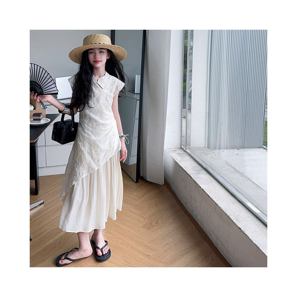 ASAYAKIDS273 – Ivory Modern Cheongsam Layer Dress 🤍🌿