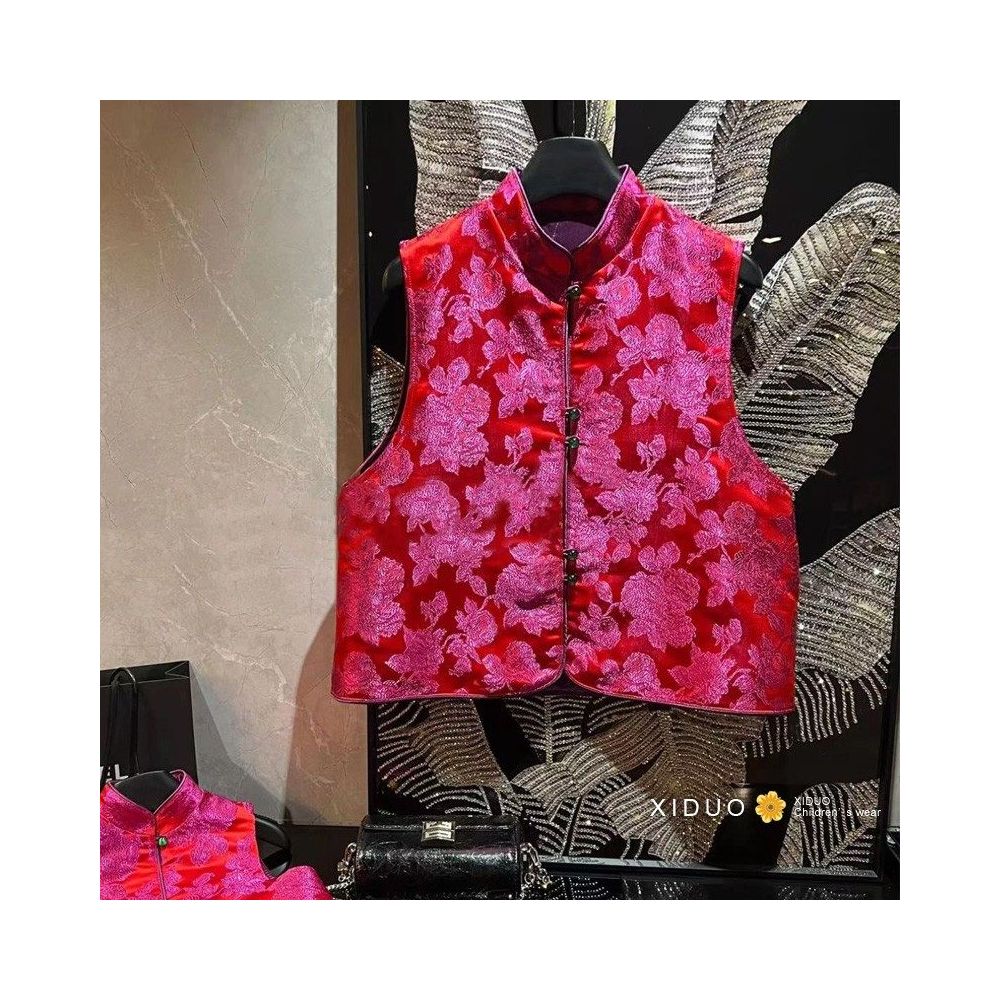 ASAYAKIDS279 – Crimson Blossom Layered Vest 🌸🧧