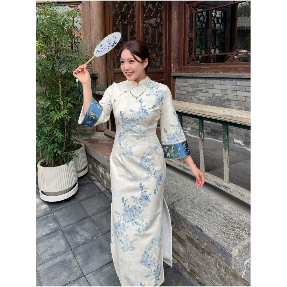 Zhang s butt plus plus size women s clothing new Chinese style improved cheongsam skirt fat mm slimming slim fit jacquard embroidery dress image 2
