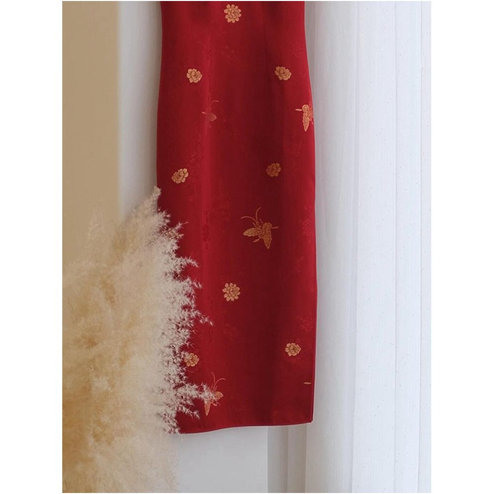 European goods 2025 summer new hot item beautiful new Chinese style improved cheongsam red base dress for children image 2