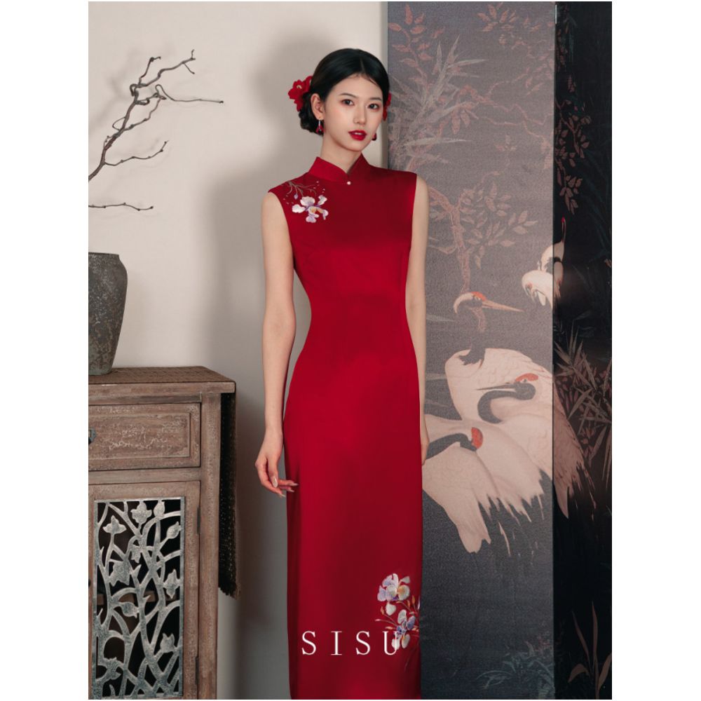 Sisu New Chinese Toast Dress Bridal Wedding Engagement Cheongsam Back Door Embroidered Dress Red Luxury Dress image 0