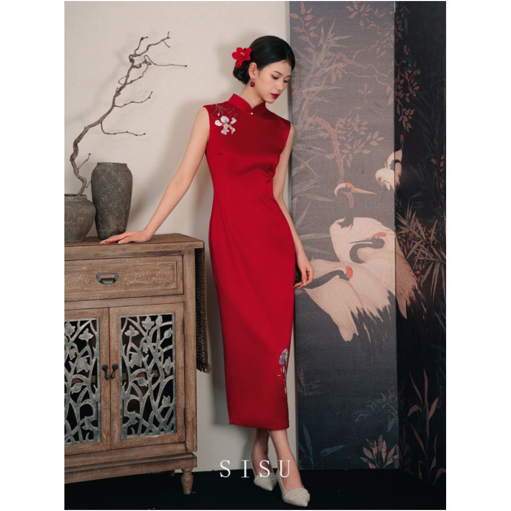 Sisu New Chinese Toast Dress Bridal Wedding Engagement Cheongsam Back Door Embroidered Dress Red Luxury Dress image 3
