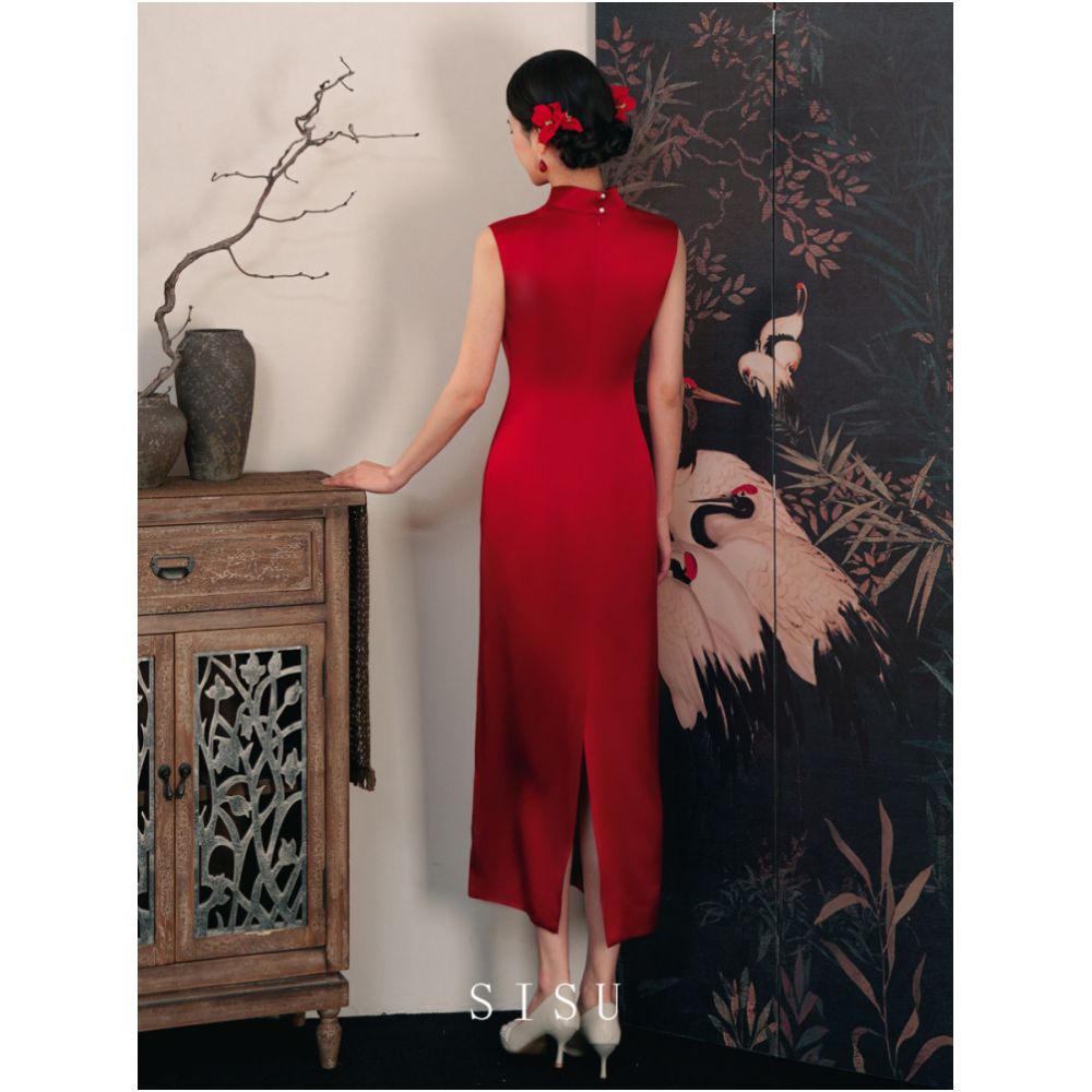 Sisu New Chinese Toast Dress Bridal Wedding Engagement Cheongsam Back Door Embroidered Dress Red Luxury Dress image 4