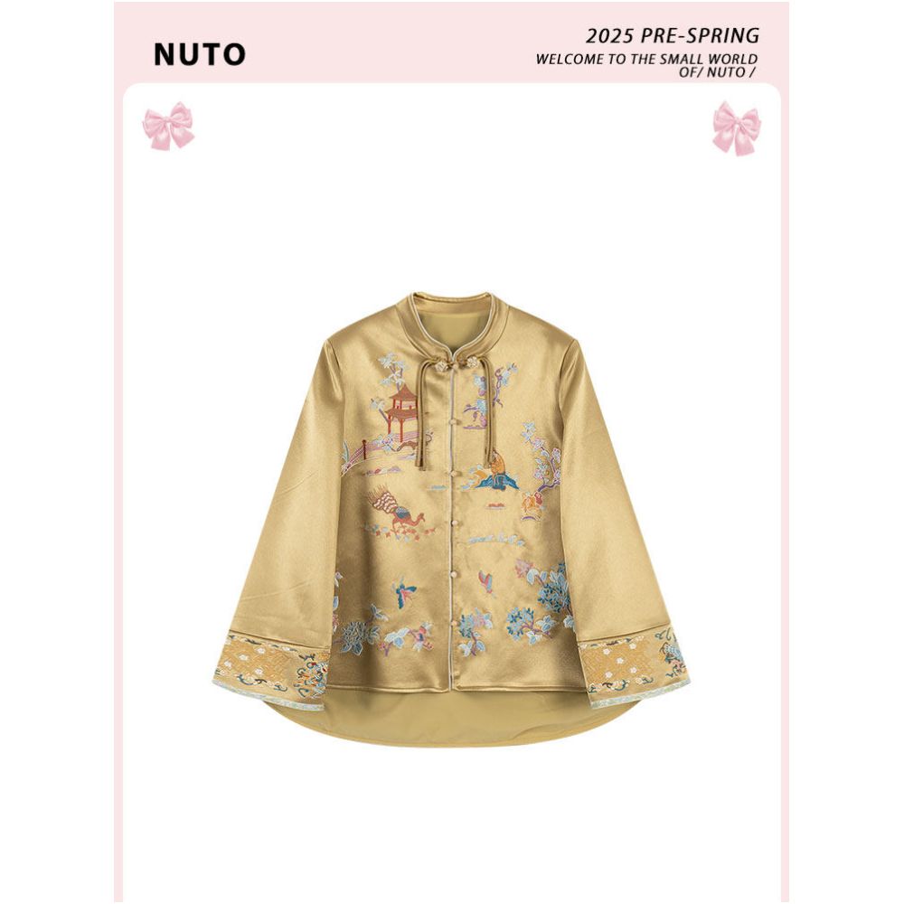 NUTO in stock new Chinese style embroidered vinegar jacket with bow design pants skirt light luxury two piece set for women image 1