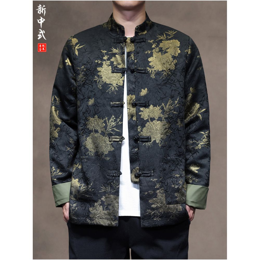 New Chinese style autumn and winter retro loose Tang suit jacket with Chinese style printing buttoned Zhongshan suit ethnic style jacket image 0