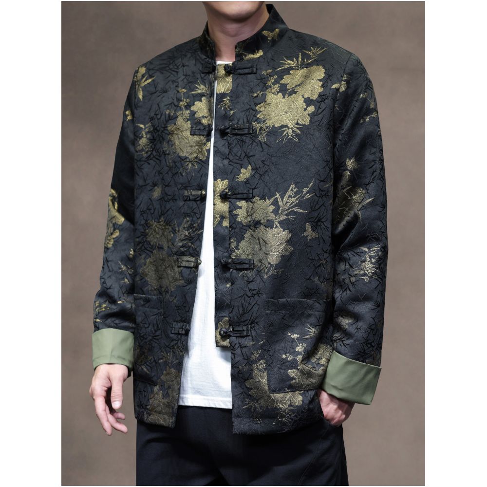 New Chinese style autumn and winter retro loose Tang suit jacket with Chinese style printing buttoned Zhongshan suit ethnic style jacket image 1