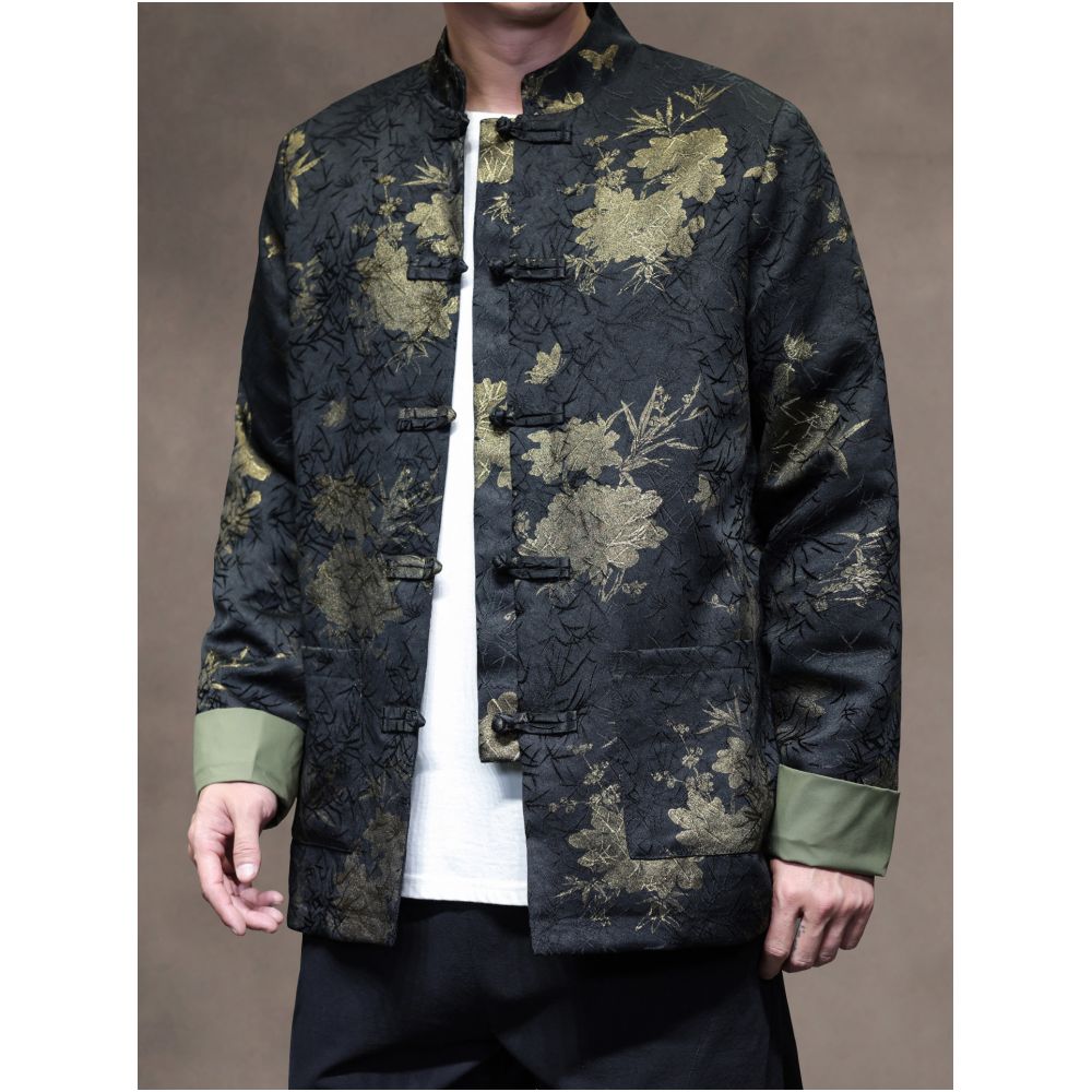 New Chinese style autumn and winter retro loose Tang suit jacket with Chinese style printing buttoned Zhongshan suit ethnic style jacket image 4