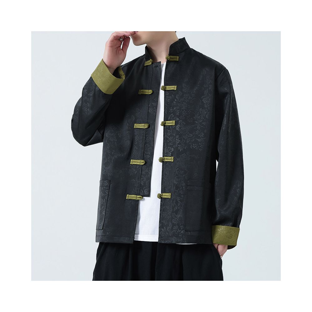 Spring and Autumn style dark patterned jacquard casual jacket new Chinese retro buckle Tang style jacket stand collar versatile tea suit Hanfu image 1