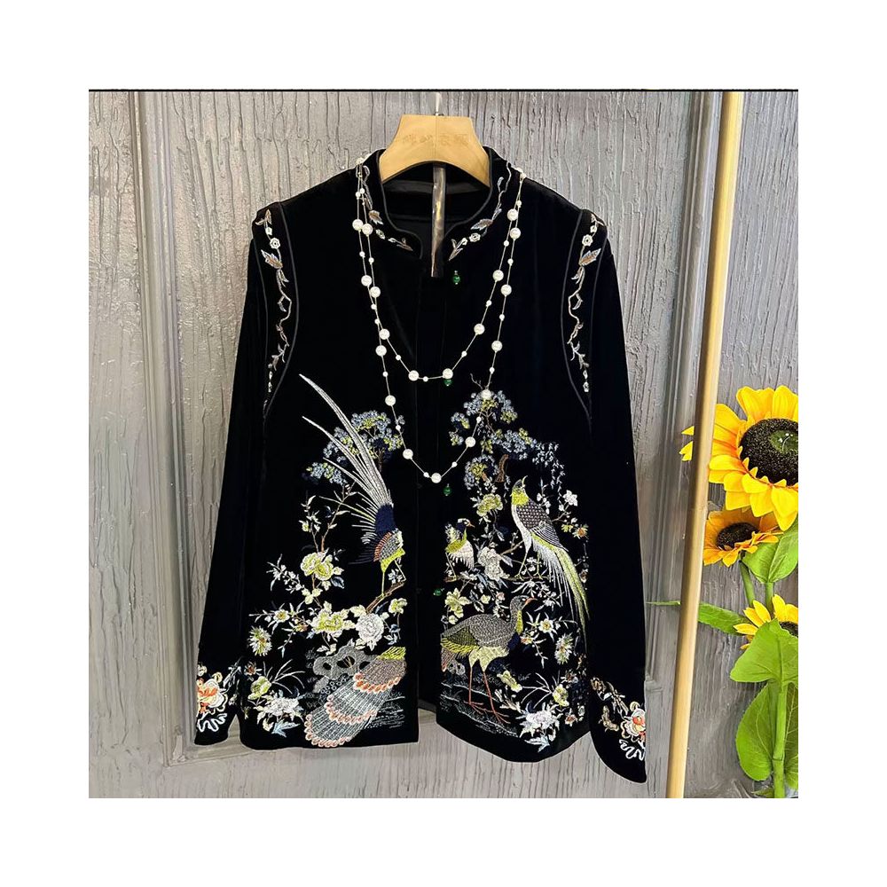 Fat mm China Chic Style 2024 Autumn Embroidery Velvet Large Women s Retro Panbuckle Vest Pants Three Piece Set image 1