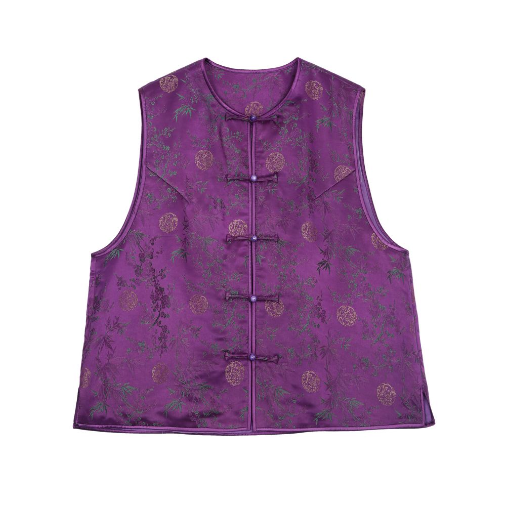 Phietang silk woven brocade red cloud yarn versatile round neck women s retro Chinese loose buckle ponytail cotton jacket image 4