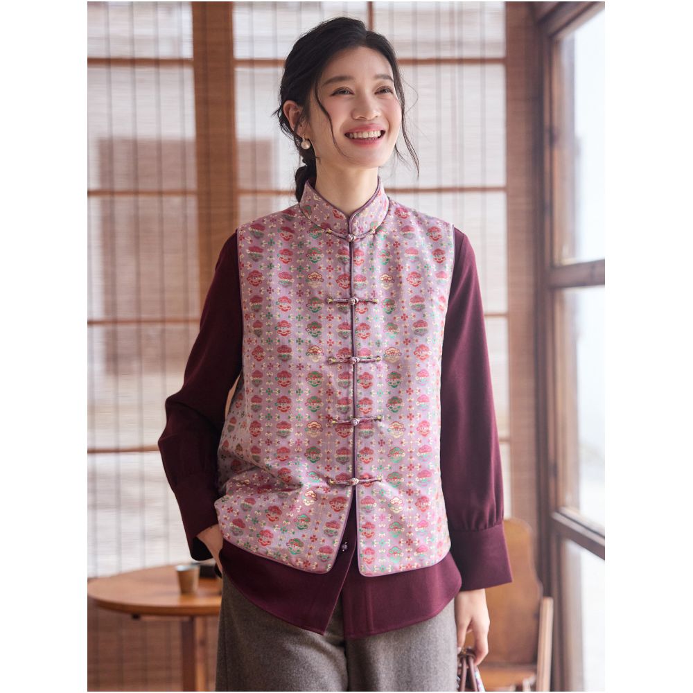 Real silk Shu brocade Ruyi lock vest new Chinese fashion improvement stand collar retro Tang style women s jacket cotton jacket women s jacket image 0
