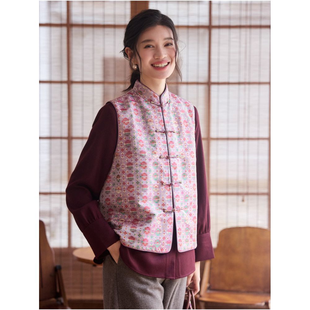 Real silk Shu brocade Ruyi lock vest new Chinese fashion improvement stand collar retro Tang style women s jacket cotton jacket women s jacket image 2