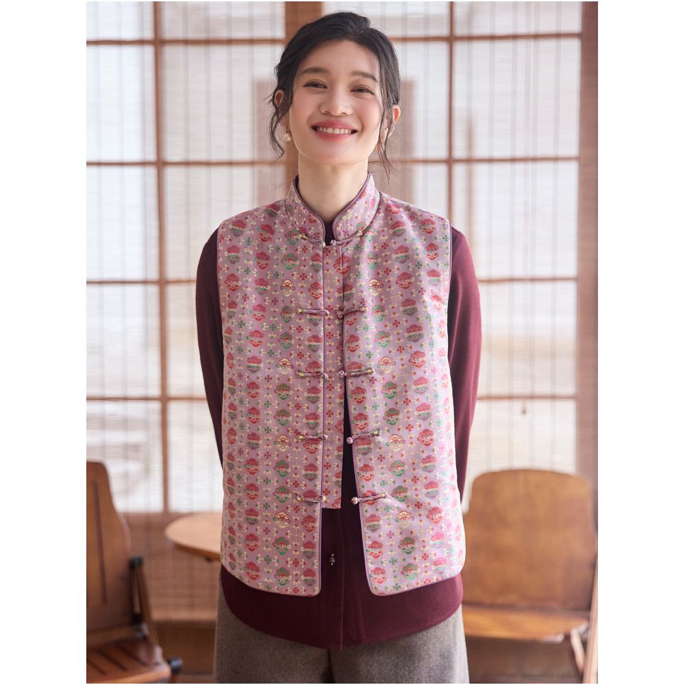 Real silk Shu brocade Ruyi lock vest new Chinese fashion improvement stand collar retro Tang style women s jacket cotton jacket women s jacket image 3