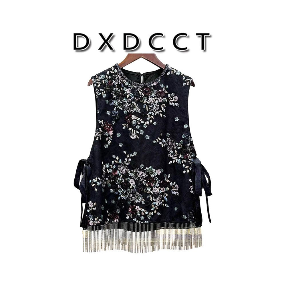 Spot nail bead new Chinese style vest women s 2025 autumn and winter new design loose and slimming top image 0
