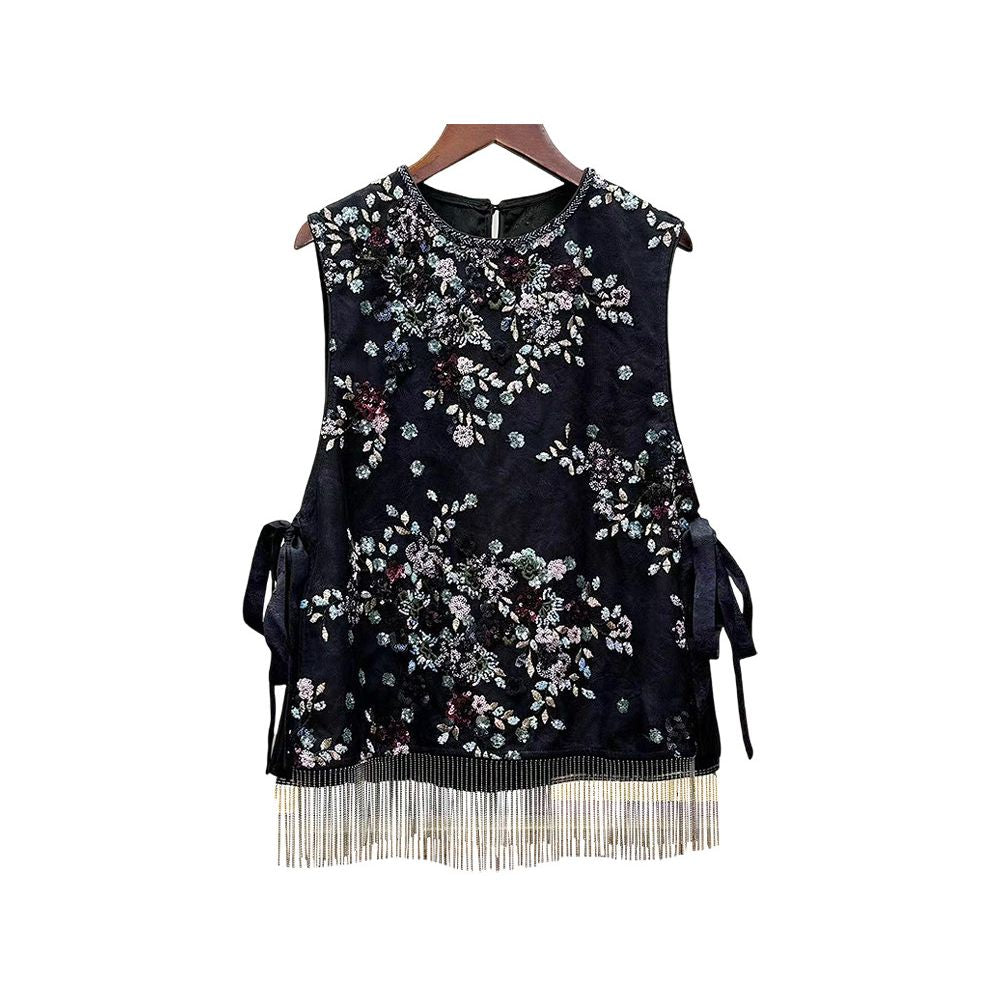 Spot nail bead new Chinese style vest women s 2025 autumn and winter new design loose and slimming top image 1