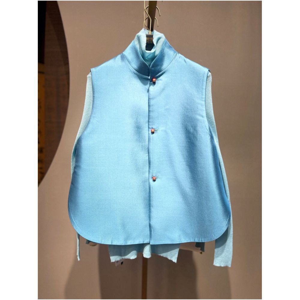 ASAYA5610 – Azure Modern Mandarin Vest 💎🩵