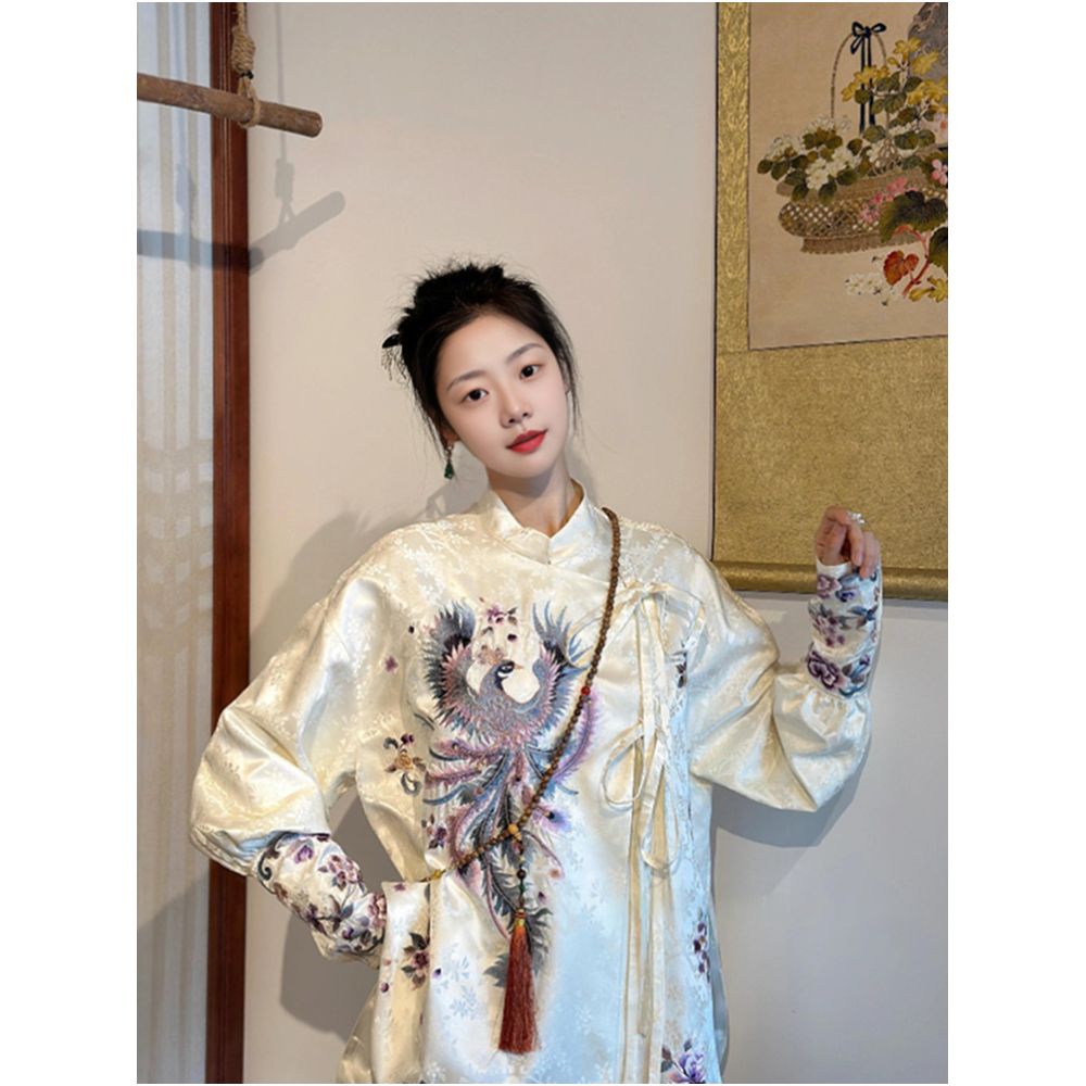 New Chinese style retro heavy industry embroidery jacket for women in spring with a high end feel and a beautiful light yellow top image 1