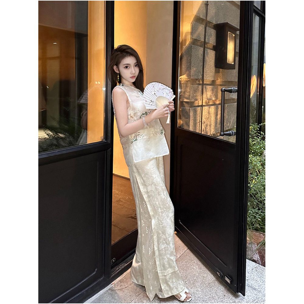 New Chinese style retro light luxury set for women in summer with a high end feel and a super beautiful vest skirt image 3