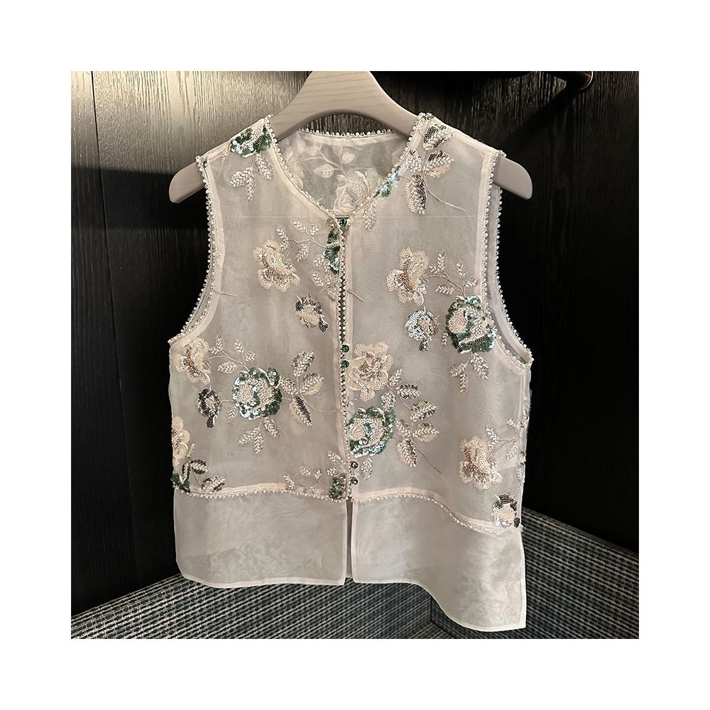 ASAYA5617 – Pearl Garden Embroidered Vest & Silk Skirt Set 🤍🌸