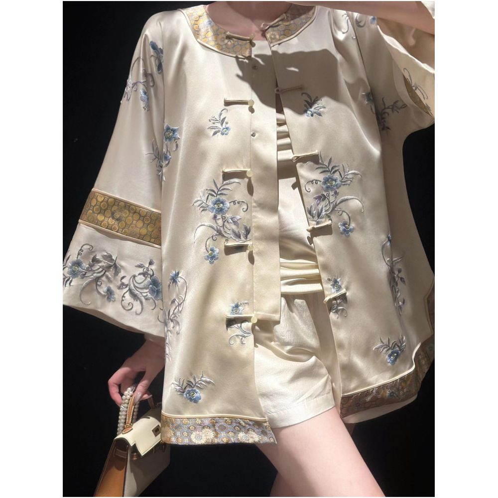 Haitang Qingzhao New Chinese Embroidered Song Brocade Coat for Women Autumn New Style Plate Buckle Chinese Style Loose High Set Top image 3