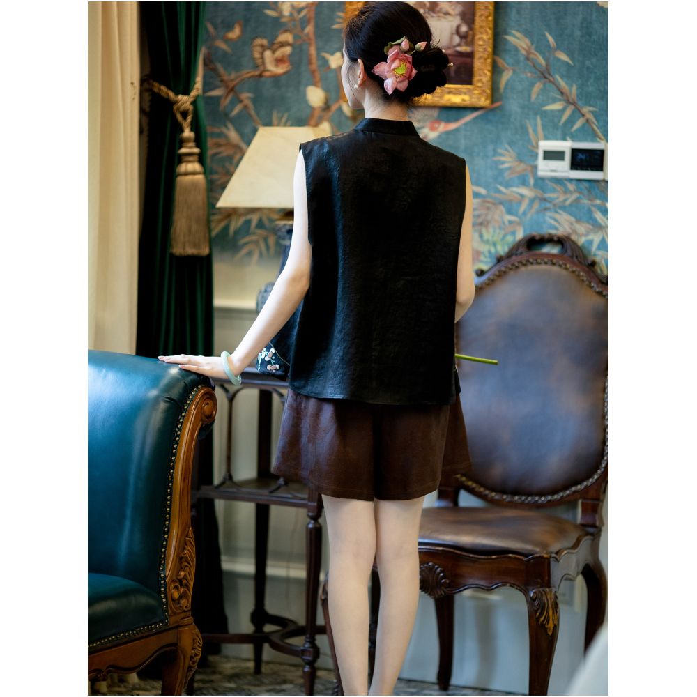 Lanxiang Qinmo 2025 Summer New Silk Fragrant Cloud Yarn Heavy Industry Cloud Head Embroidery New Chinese Style Stand up Collar Vest image 4