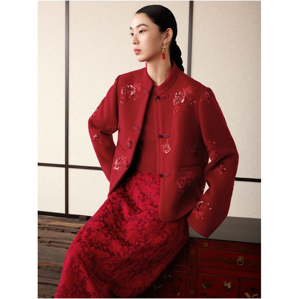 Ruyi Lianyun Danruo New Year s Edition Bead Embroidered Wool Woolen Cotton Robe Women s New Chinese style Pan Button Cotton Jacket image 0