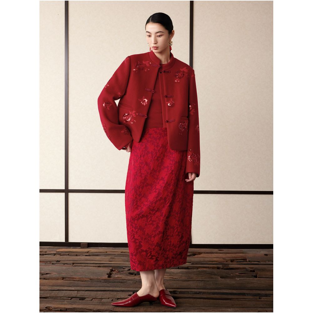 Ruyi Lianyun Danruo New Year s Edition Bead Embroidered Wool Woolen Cotton Robe Women s New Chinese style Pan Button Cotton Jacket image 1
