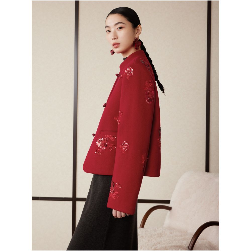 Ruyi Lianyun Danruo New Year s Edition Bead Embroidered Wool Woolen Cotton Robe Women s New Chinese style Pan Button Cotton Jacket image 2