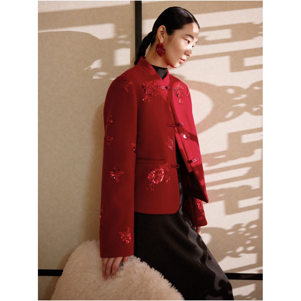 Ruyi Lianyun Danruo New Year s Edition Bead Embroidered Wool Woolen Cotton Robe Women s New Chinese style Pan Button Cotton Jacket image 3